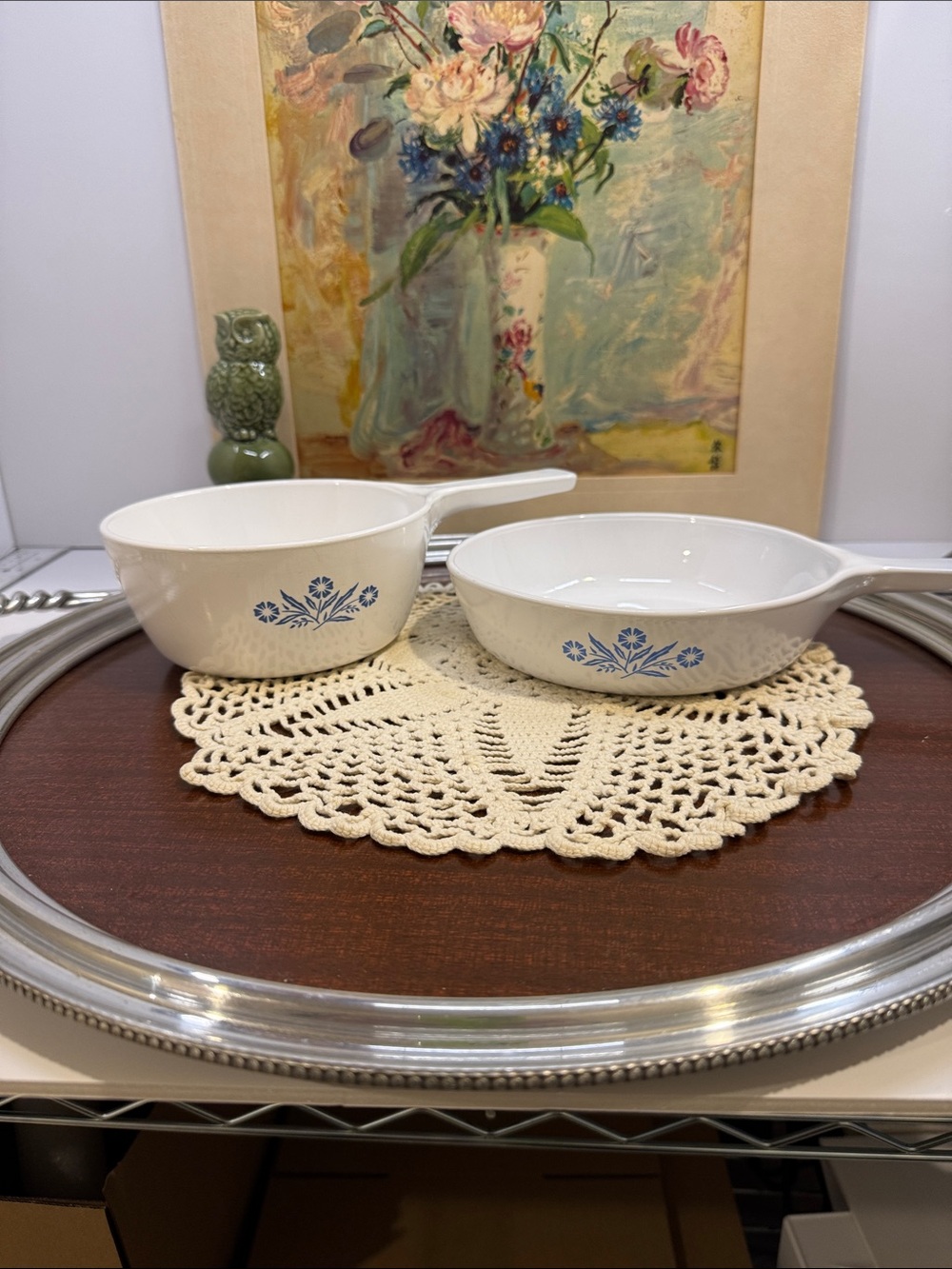 Vintage Corning Ware Blue Cornflower 2-Piece Petite Skillet Saucepan Lot